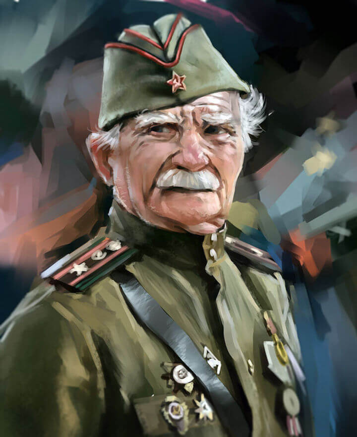 Ветеран дедушка с медалями рисунок